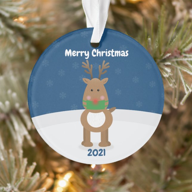 Ornamento Merry Christmas Reindeer em Covid Face Mask Custom (Árvore)
