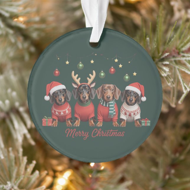 Ornamento Merry Christmas Santa Reindeer Dachshund Weiner  (Árvore)