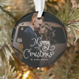 Ornamento Merry Christmas Whimsical Script Custom Photo