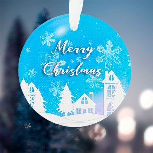 Ornamento Merry Xmas Ano Novo 2023 Casa Branca Azul Neve
