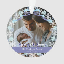 Merry Xmas Family Photo Name Light Blue Purple