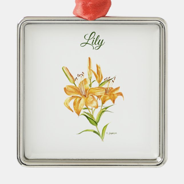 Ornamento metálico lírio-lírio-floral de cor aquos (Frente)