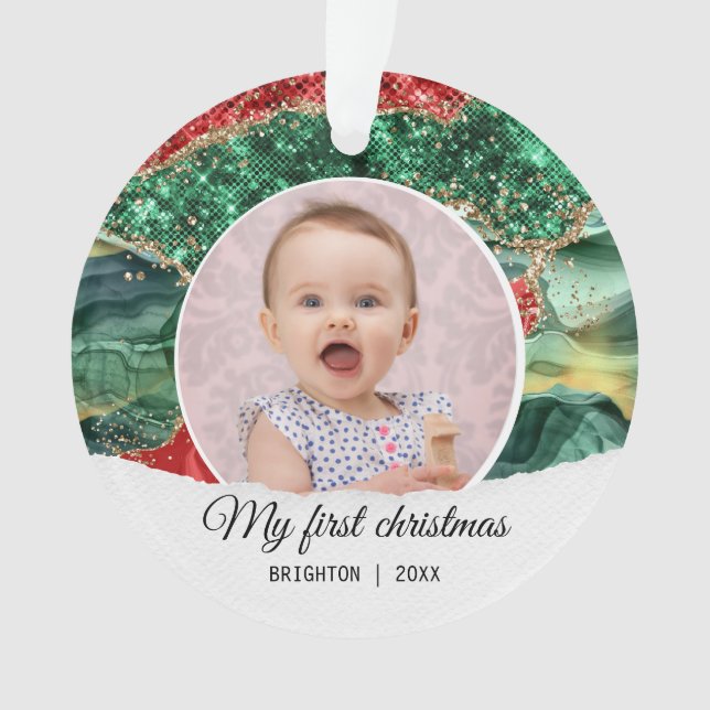 Ornamento Meu primeiro aniversário de natal brilhou (Frente)