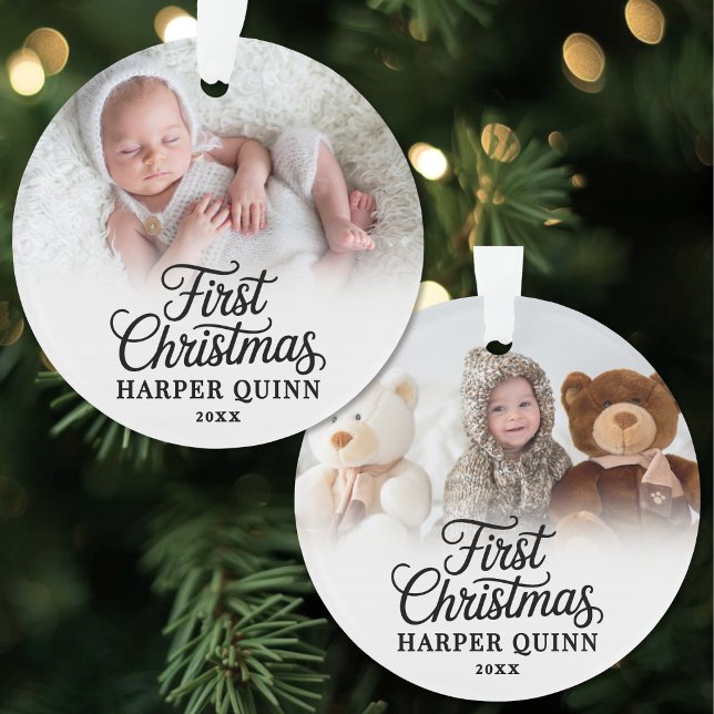 Ornamento Meu Primeiro Natal Bebê Foto Nova (My First Christmas Script New Baby Photo Ornament )