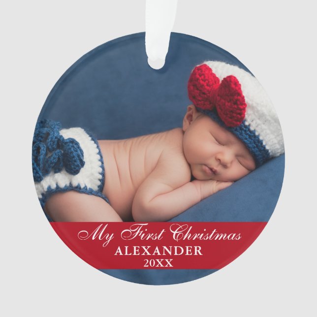 Ornamento Meu Primeiro Natal, Bebê, Foto Vermelha (Frente)