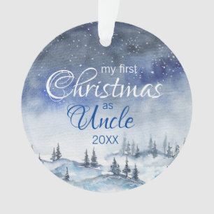 Ornamento Meu primeiro Natal como Tio Watercolor Blue Winter