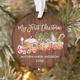 Ornamento Meu Primeiro Natal Pão De Madeira Gingerpão Trem B