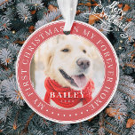 Ornamento Meu Primeiro Natal para sempre - Foto Moderna de P<br><div class="desc">Este design simples e clássico é composto por tipografia serif e adiciona uma foto personalizada. "Meu Primeiro Natal em minha casa para sempre" rodeia a foto personalizada.</div>