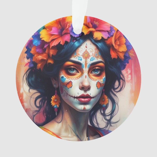 Ornamento Mexican Catrina watercolor (Frente)