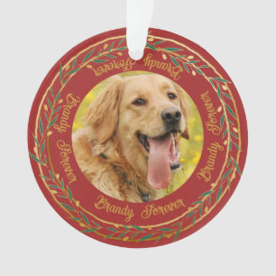 Ornamento Minha Foto de Pet Coroa de Baga Dourada Vermelha N