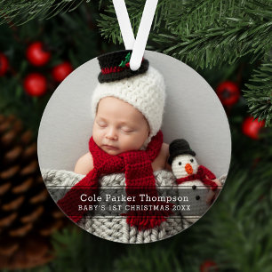 Ornamento Minha Primeira Natal Faixa Preta Personalizada Fot