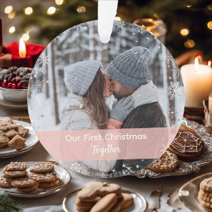Ornamento Minimalista Nosso Primeiro Natal Juntos 2 Fotos