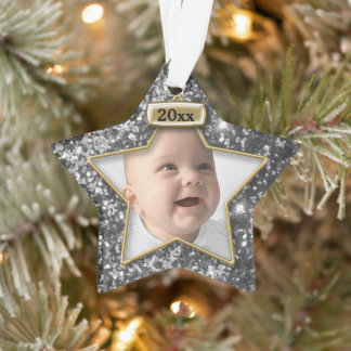 Ornamento Modelo de Fotografia de Silver/Glitter Dourado