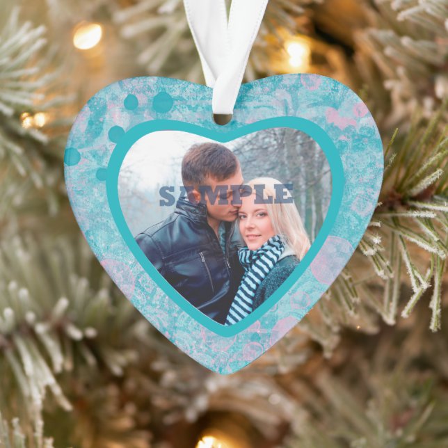Ornamento Modelo de Fotografia do Namorados de Arte Teal Ros (Árvore)