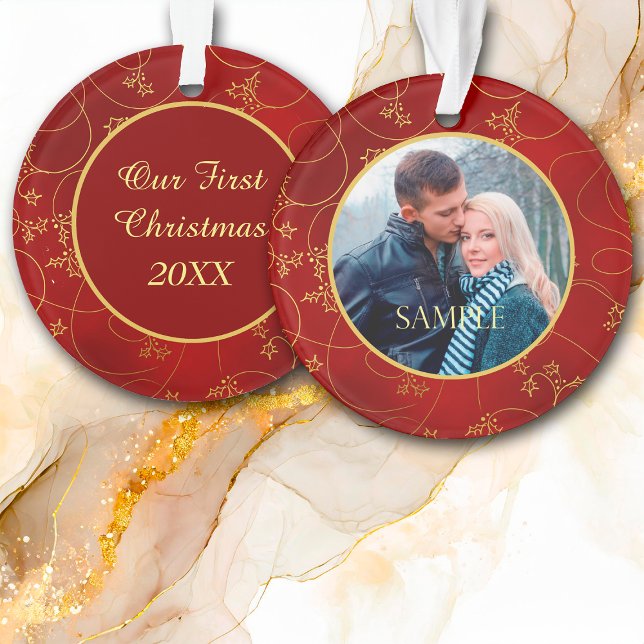 Ornamento Modelo de Fotografia Dourado Leaf Vine Primeiro Na (Criador carregado)