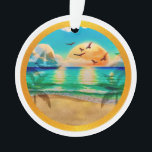 Ornamento Moderna Floresta Tropical de Palmeiras Sunset<br><div class="desc">Eu criei uma design de praia de verão impressionante com uma vibrante mistura de belos blues e turquesas. A peça central do design é um pôr do sol que respira, que se transforma graciosamente de tons de ouro amarelo para laranjas quentes, jogando um brilho mesmerizante ao longo da cena. Ninho...</div>