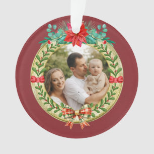 Ornamento Moldura de Imagem Personalizada e Coroa de Natal