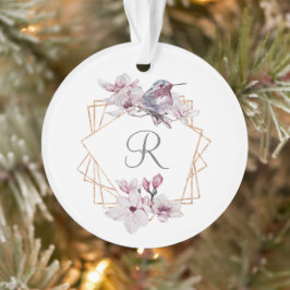 Ornamento Moldura Dourada de Magnólias Brancas Rosa Monogram