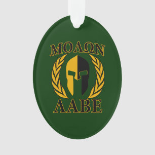 Ornamento Molon Labe Spartan Mask Laurels sobre Verde