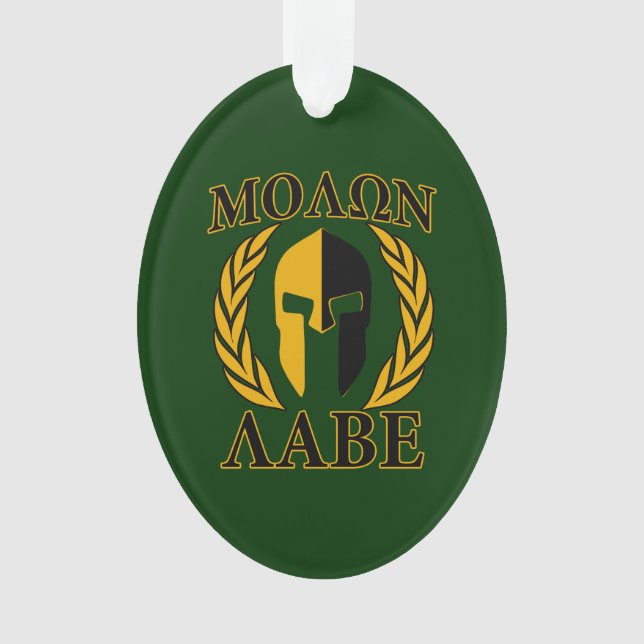 Ornamento Molon Labe Spartan Mask Laurels sobre Verde (Frente)