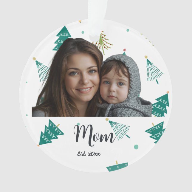 Ornamento Mom Established Year Christmas Tree Modern Script  (Frente)