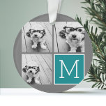 Ornamento Monograma da Colagem de Fotos do Instagrama de cin<br><div class="desc">Use 3 fotos quadradas para criar um presente exclusivo e pessoal. Ou você pode ficar com o filhote hipster e fazer uma moda. Se precisar ajustar as fotos,  clique na ferramenta personalizar para fazer alterações.</div>