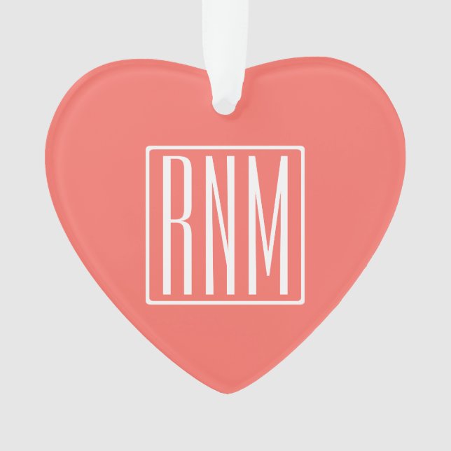 Ornamento Monograma de Iniciais | Branco Sobre O Coral (Frente)