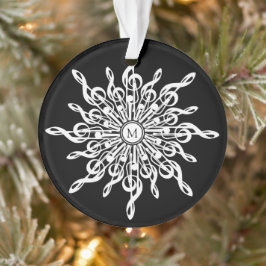 Ornamento Monograma de Notas de Música em Floco de Neve Pret