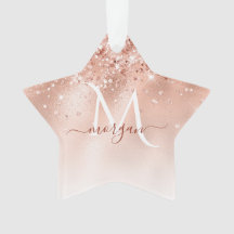 Monograma Dourado de Rosa de Pêssego com brilho