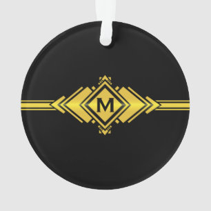 Ornamento Monograma Dourado & preto da correia do art deco
