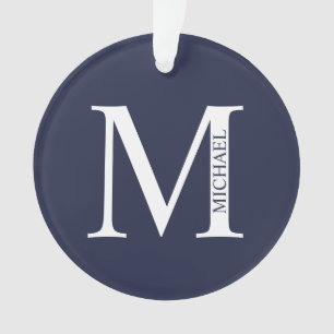 Ornamento Monograma e Nome Personalizados Azul-marinho