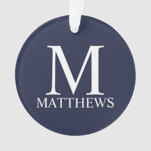 Ornamento Monograma e Nome Personalizados Azul-marinho