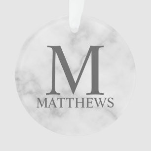 Ornamento Monograma e Nome Personalizados do Marble Branco