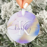 Ornamento Monograma Elegante de Pintura Dourada de Abstrato<br><div class="desc">Personalize facilmente este estilo glamouroso,  abstrato lilac,  tinta aquática e fundo de pulverização em ouro falso,  com os seus detalhes personalizados.</div>