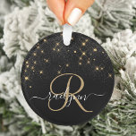 Ornamento Monograma Elegante Glitter Diamond Glitter Dourado<br><div class="desc">Crie seu próprio ornamento esparso personalizado de diamante preto e ouro com seu monograma e nome personalizados.</div>