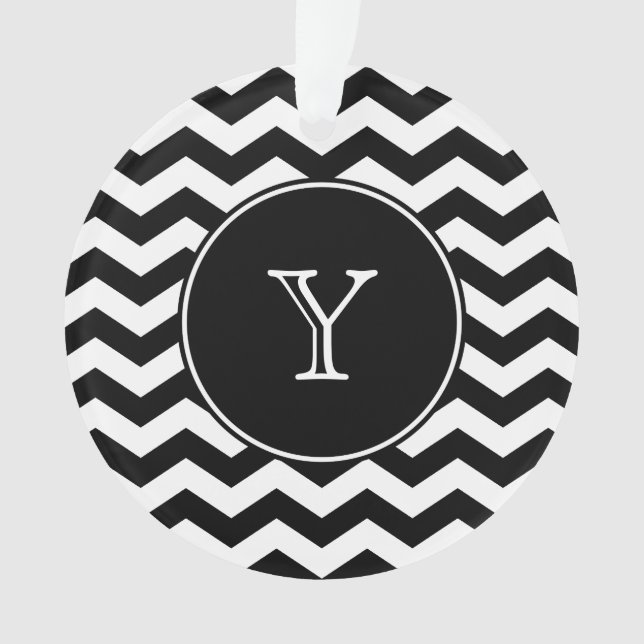 Ornamento Monograma em Chevron Preto e Branco (Frente)
