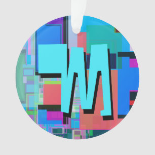 Ornamento Monograma geométrico colorido do azul de turquesa