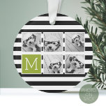 Ornamento Monograma Personalizado de Colagem de Fotografias<br><div class="desc">O plano de fundo inclui um padrão de distribuição opcional - Use cinco fotos quadradas para criar um presente exclusivo e pessoal. Ou você pode ficar com o filhote hipster e fazer uma moda. Se precisar ajustar as fotos,  clique na ferramenta personalizar para fazer alterações.</div>