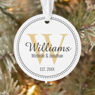 Ornamento Monograma personalizado recém-Dourado acrílico