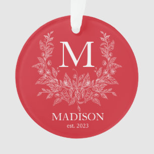 Ornamento Monograma russo moderno de férias Amaranth Red