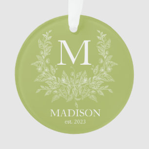 Ornamento Monograma russo moderno de férias Amarelo Verde Mé