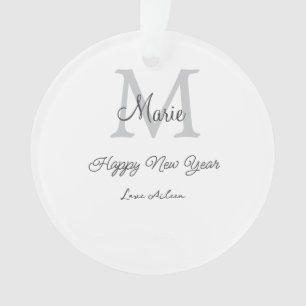 Ornamento monograma simples minimal feliz ano novo nome cinz