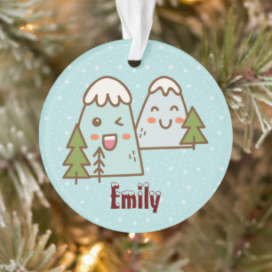 Ornamento Montanhas Kawaii na neve personalizadas