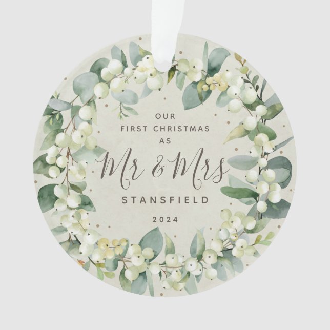 Ornamento Morangos - Nosso Primeiro Natal, Sr. & Sra. Foto (Frente)