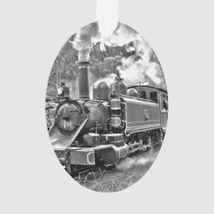 Ornamento Motor preto e branco do trem do vapor do vintage