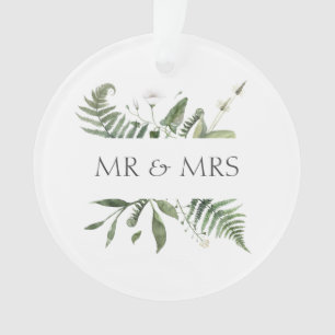 Ornamento Mr & Mrs Lembrança de Casamento Folhagem