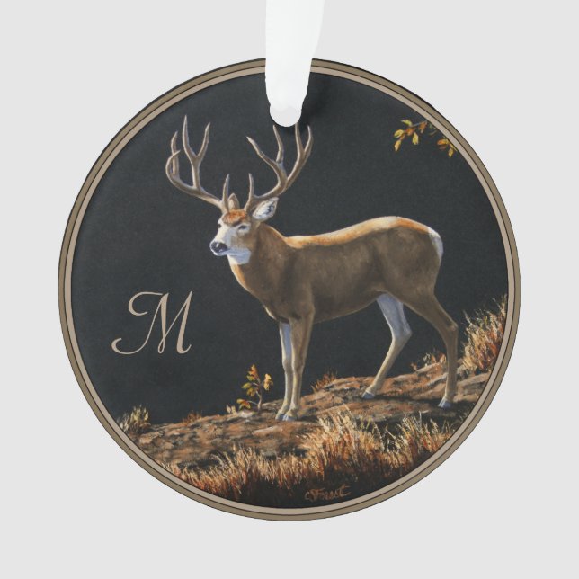 Ornamento Mule Deer Buck Autumn Trophy Antlers Monograma (Frente)