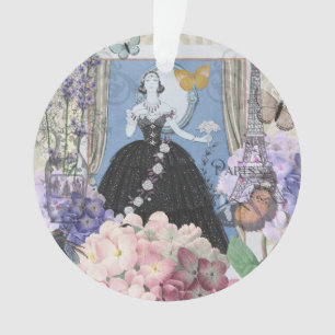 Ornamento Mulher Azul Elegante Vestido Floral Chique