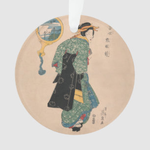 Ornamento Mulher de Quimono Japonês Antigo Ukiyo-e Xilogravu