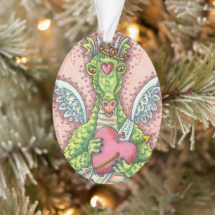 ORNAMENTO NAMORADOS DE FANTASIA CUPID DRAGON, CORAÇÃO E SETA